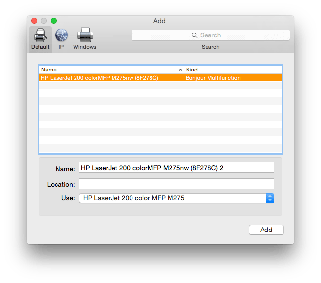 Find your printer and click on Add to access it.