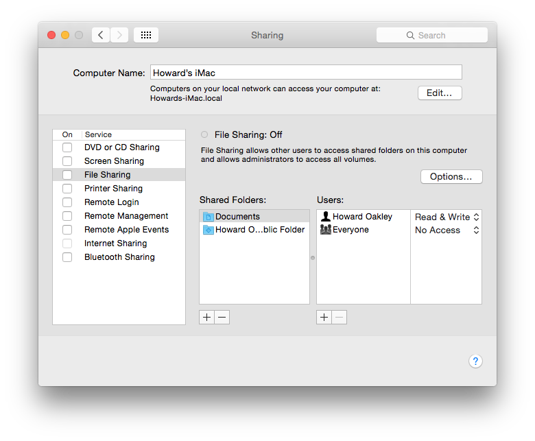 The Sharing pane in System Preferences is the minimal interface to Bonjour, showing your Mac's current .local name, and services it offers.