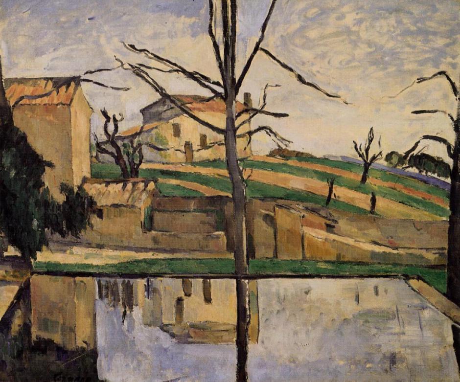 Paul Cézanne, "Le Bassin du Jas de Bouffan en Hiver", 1878 (R350), oil on canvas, 47 x 56.2 cm. private collection. WikiArt.