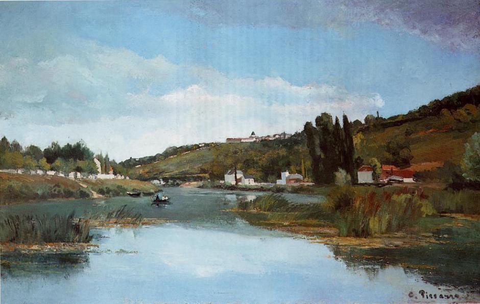 Camille Pissarro, The Marne at Chennevières, (1864-5), oil on canvas, 91.5 x 145.5 cm, The Scottish National Gallery, Edinburgh. WikiArt.