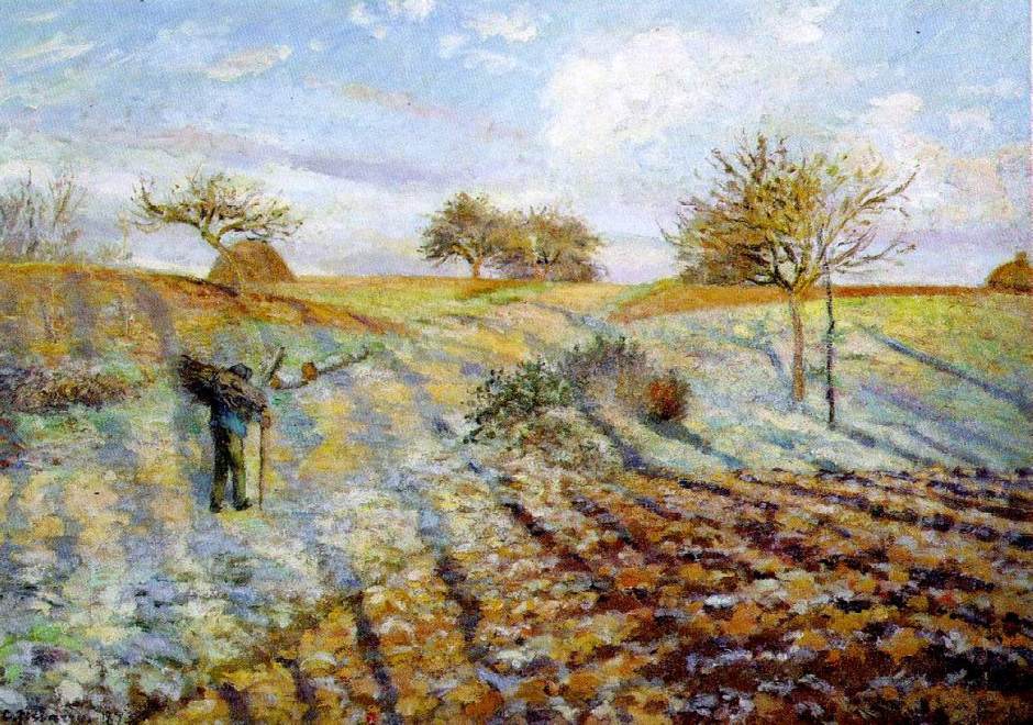Camille Pissarro, Hoar frost at Ennery (1873), oil on canvas, 65 x 93 cm, Musée d'Orsay, Paris. WikiArt.