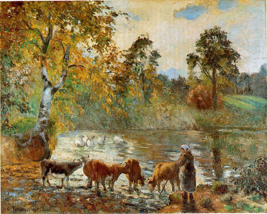 Camille Pissarro, The Pond at Montfoucault (1875), oil on canvas, 92.7 x 73.6 cm, Barber Institute of Fine Arts, Birmingham. WikiArt.
