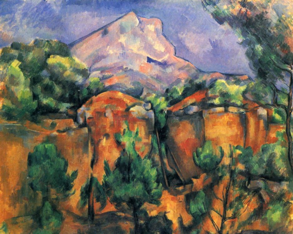 Paul Cézanne, La Montagne Sainte-Victoire vue de Bibémus (1897) Rewald no. 837. Oil on canvas, 65 x 81 cm, The Baltimore Museum of Art (The Cone Collection) (WikiArt). Although the rocks of the quarry in the foreground might appear abstract, they match the forms seen in the motif.