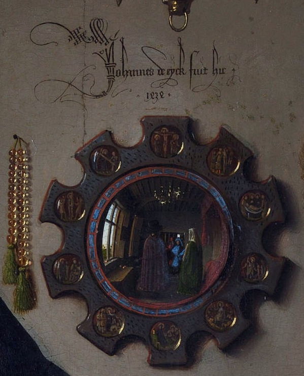 Jan van Eyck, Portrait of Giovanni(?) Arnolfini and his Wife (detail) (1434), oil on oak panel, 82.2 x 60 cm. National Gallery, London (WikiArt).