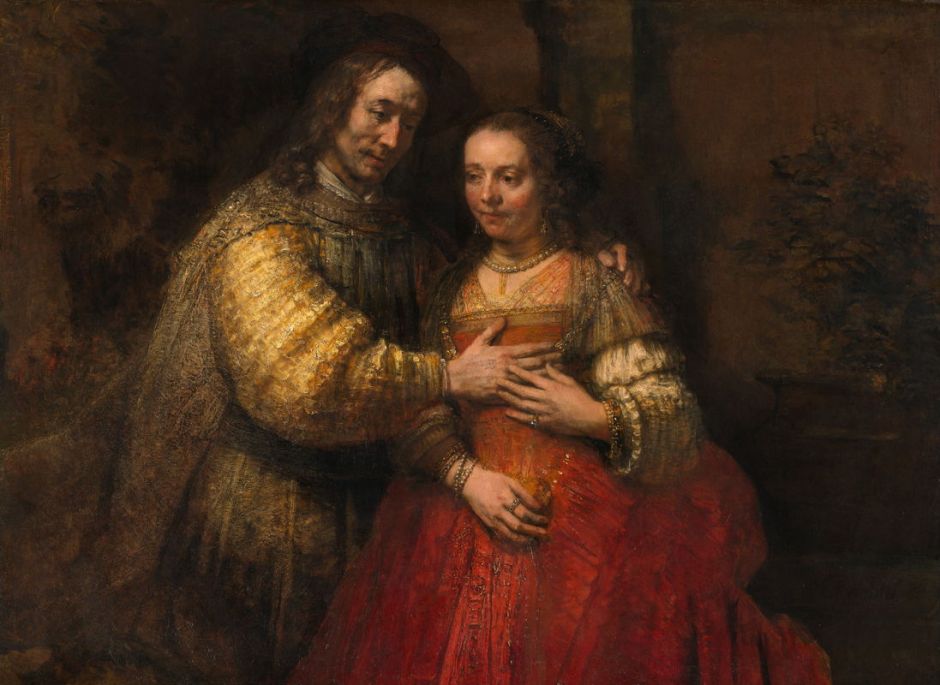 Rembrandt Harmenszoon van Rijn, The Jewish Bride (c 1667), oil on canvas, 121.5 x 166.5 cm, Rijksmuseum, Amsterdam. Wikimedia Commons.
