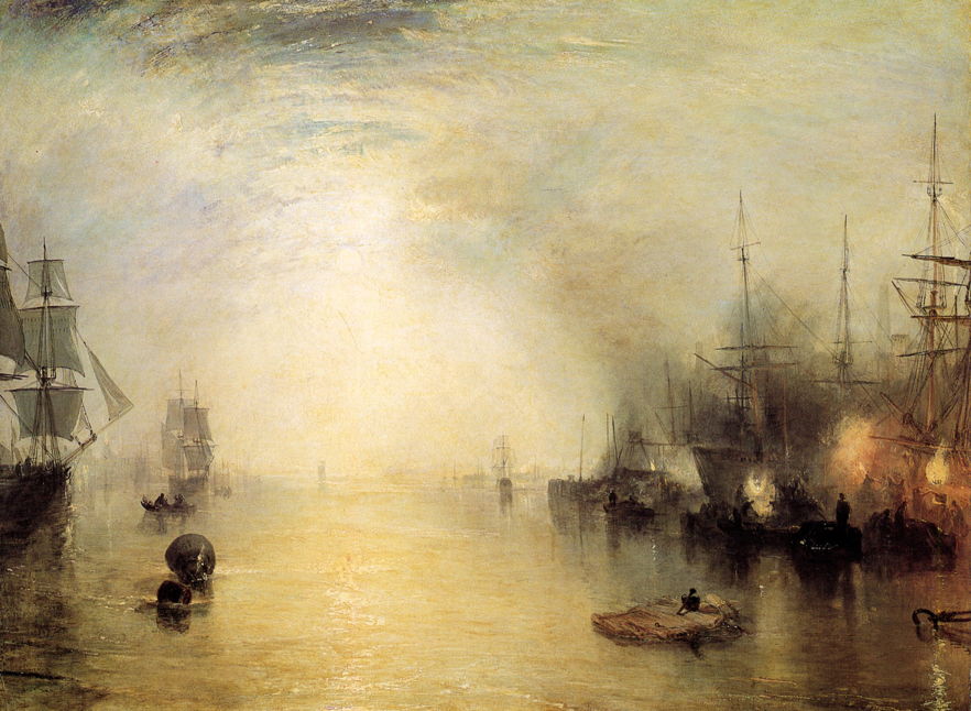 Joseph Mallord William Turner, Keelmen Heaving in Coals by Moonlight (1835), oil on canvas, 92.3 x 122.8 cm, National Gallery of Art, Washington. WikiArt.