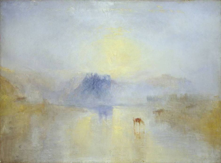 Joseph Mallord William Turner, Norham Castle, Sunrise (c 1845), oil on canvas, 90.8 x 121.9 cm, The Tate Gallery, London. WikiArt.