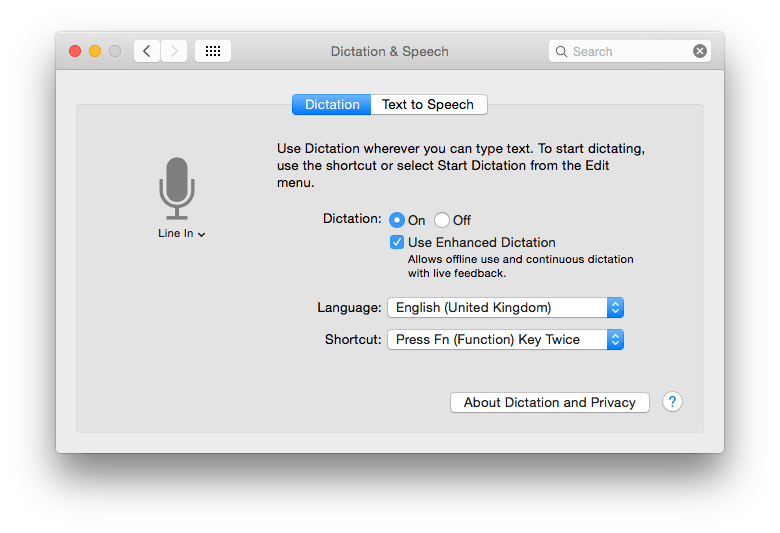 Enable Dictation so that what you speak into your microphone is converted to text input.