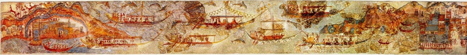 Anonymous, Flotilla Fresco (before c 1627 BC), fresco, Thera (Santorini, Greece). By pano by smial; modified by Luxo, Wikimedia Commons.