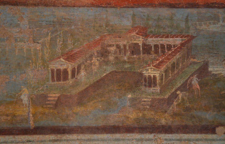 Anonymous, Maritime Villa with Fishermen (before 79 CE), fresco, originally from the Temple of Isis in Pompeii, Museo Archeologico Nazionale di Napoli, Italy. By Carole Raddato from FRANKFURT, Germany, via Wikimedia Commons.
