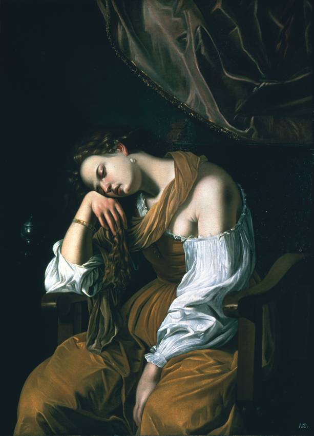 Artemisia Gentileschi, Mary Magdalene as Melancholy (1621-2), oil on canvas, 136.5 x 100 cm, Soumaya Museum, Mexico City. Wikimedia Commons.