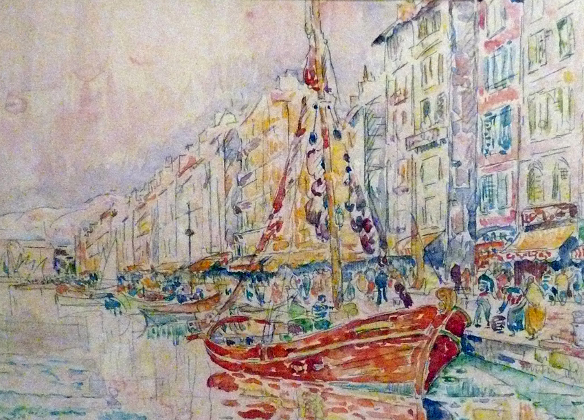 Paul Signac, The Old Port of Marseilles (1931), watercolour and crayon, Musée Albert André, Bagnols-sur-Cèze, France. WikiArt, Wikimedia Commons.