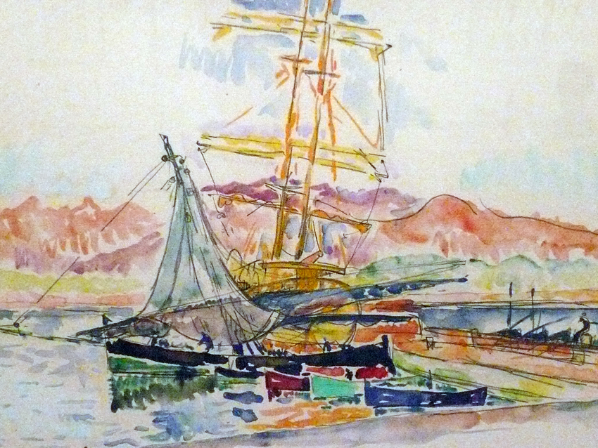 Paul Signac, Corsican Landscape (Ajaccio) (1931), watercolour and graphite, 28 x 43 cm, Musée National d'Art Moderne, Centre Pompidou, Paris. WikiArt.