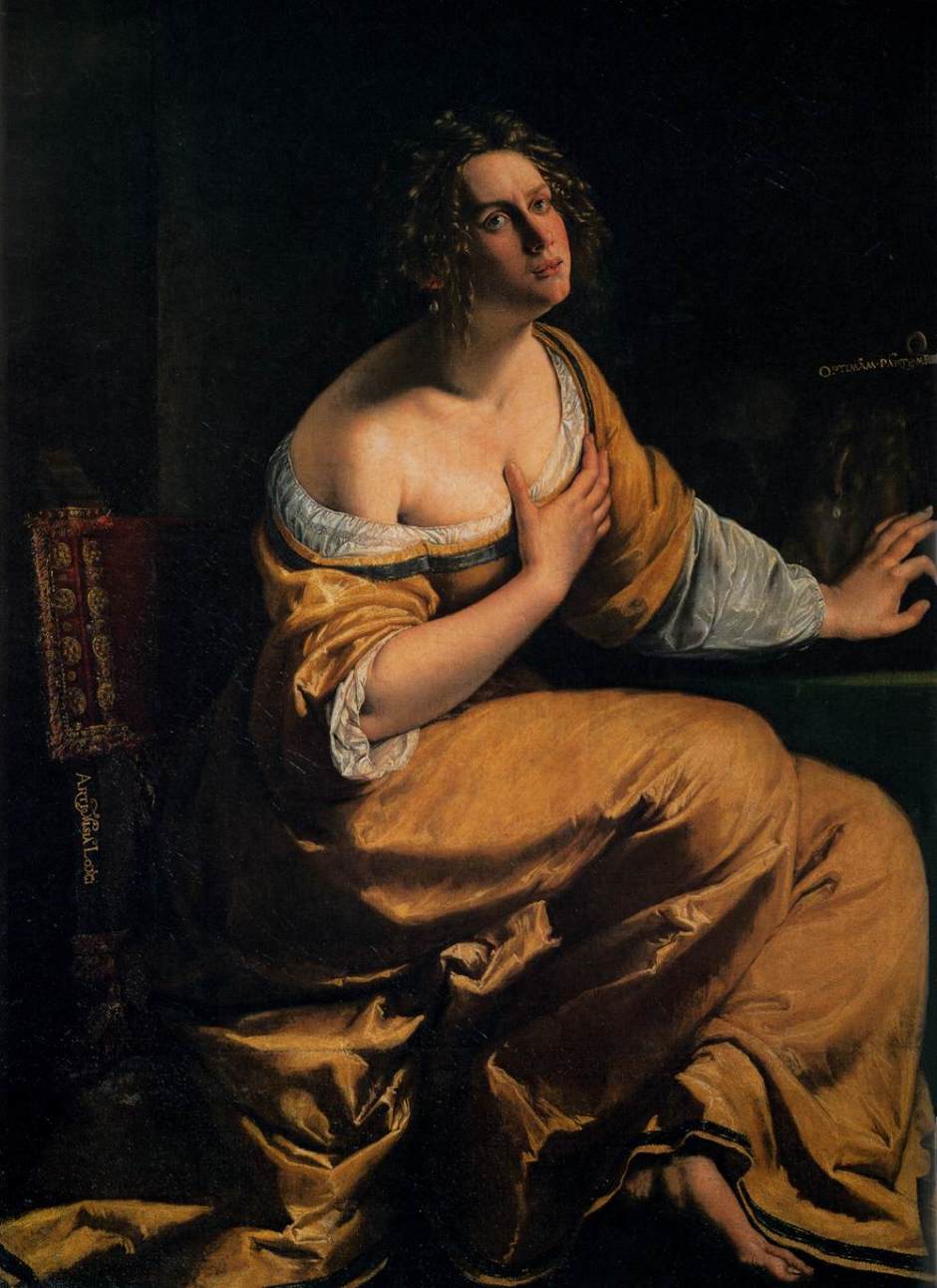 Artemisia Gentileschi, Conversion of the Magdalene (1615-6), oil on canvas, 146 x 109 cm, Galleria Palatina, Florence. Wikimedia Commons.