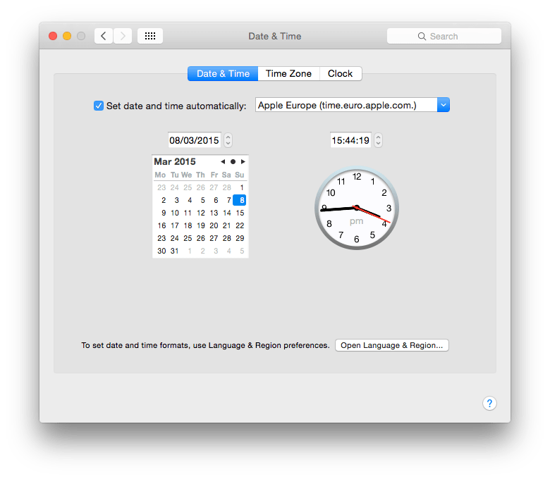 The Date & Time pane in System Preferences provides a friendly front-end to the NTP service.