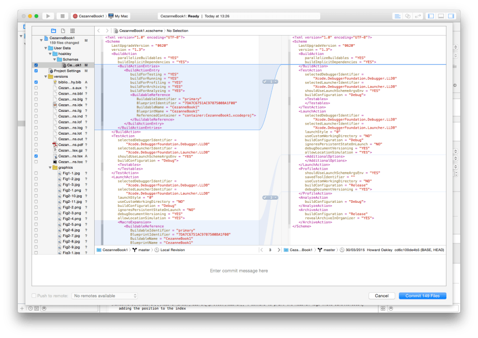 Comparing files using Xcode's built in facility.