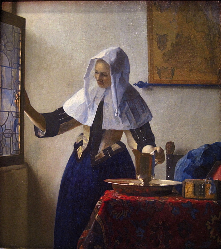 Johannes Vermeer, A Young Woman with a Water Pitcher (c 1662-5), oil on canvas, 45.7 x 40.6 cm, The Metropolitan Museum of Art, New York. WikiArt.