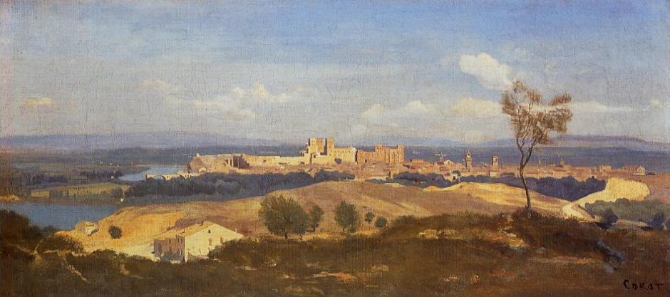 Jean-Baptiste-Camille Corot, Avignon from the West (1836), oil on canvas, 34 x 73.2 cm, The National Gallery, London. WikiArt.