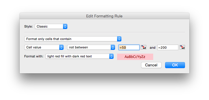 Excel's Conditional Formatting rules are simple to set up.