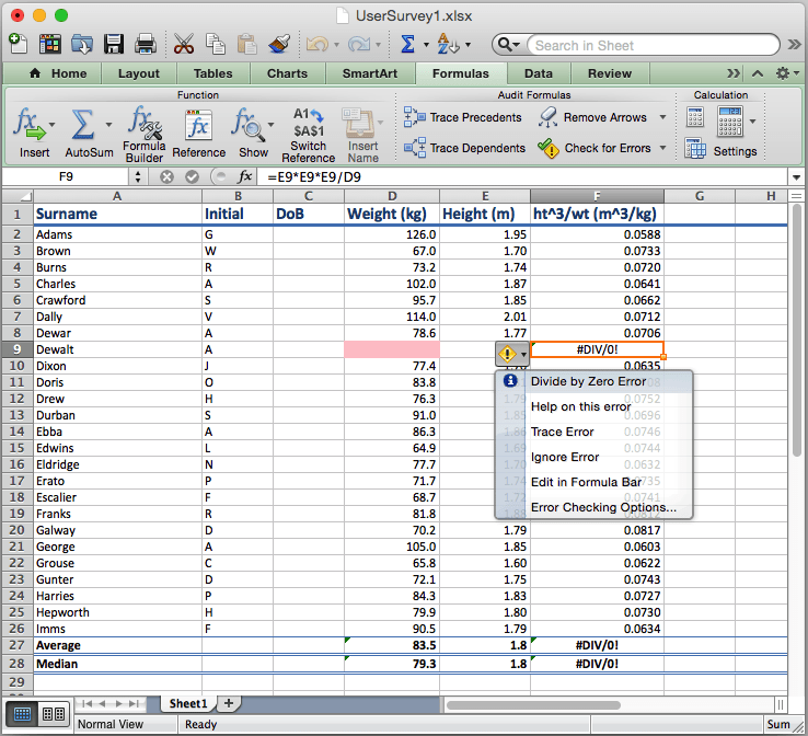 Click on the Warning icon to see a fuller explanation of the error being shown.