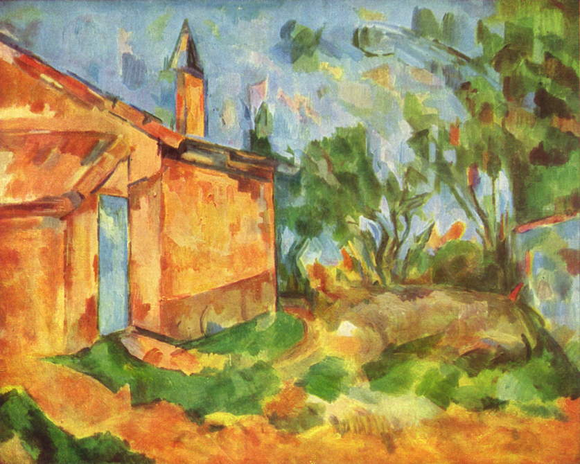 Paul Cézanne, Le Cabanon de Jourdan (Jourdan's Cabin) (1906), oil on canvas, 65 x 81 cm, Galleria Nazionale d'Arte Moderna, Rome. WikiArt.
