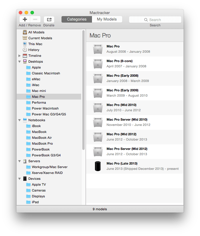 MacTracker contains essential information about every model of Mac, and much more.