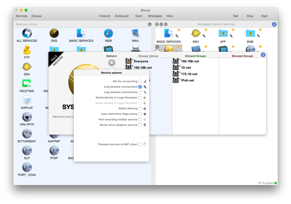 Murus Pro provides an easy and accessible interface to the full power of your software firewall.