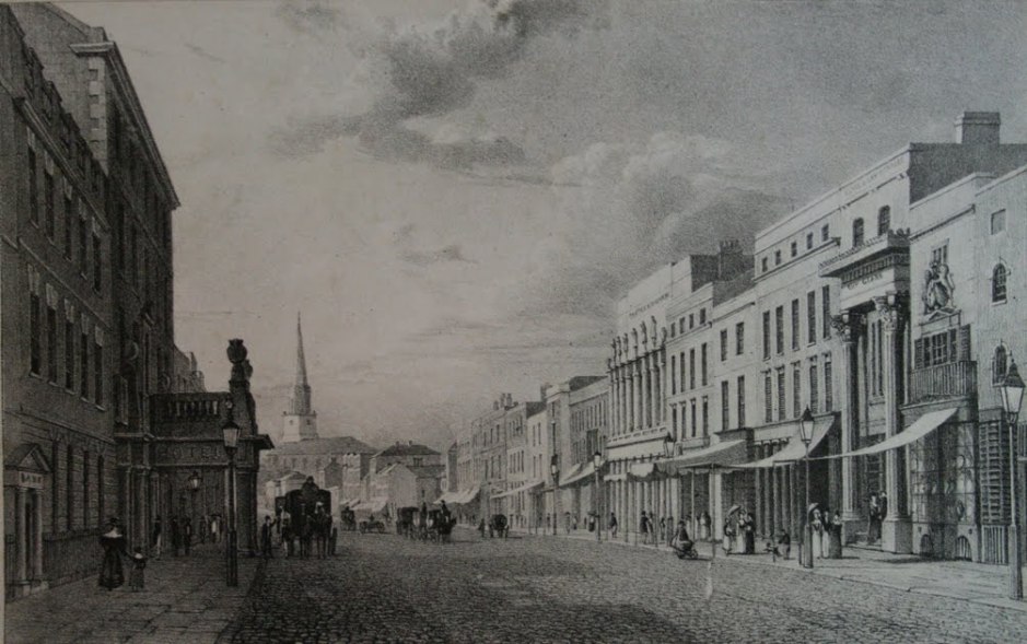 New Street Birmingham, c 1825, engraving. By Henry Harris, via Wikimedia Commons. Careful use of texture in this engraving provides good cues to depth.