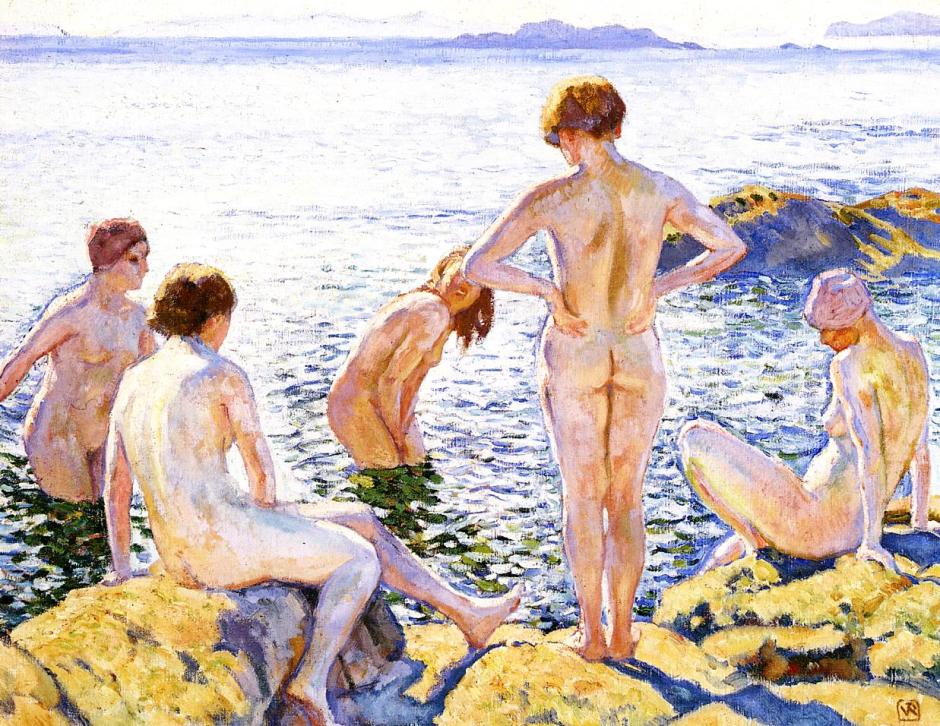 Théo van Rysselberghe, Bathers (c 1920), oil on canvas, 58 x 74 cm, Stedelijk Museum, Amsterdam. WikiArt.
