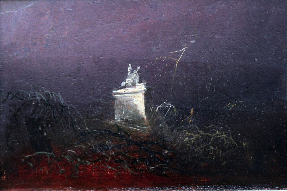 Carl Eduard Ferdinand Blechen, Grabmal (Study for a Funerary Monument) (c 1824-7), oil on board mounted on panel, 14 x 23 cm, Alte Nationalgalerie, Berlin. Wikimedia Commons.