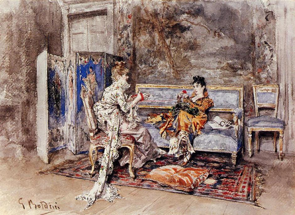 Giovanni Boldini, The Conversation (1870), watercolour on paper, Private collection. WikiArt.