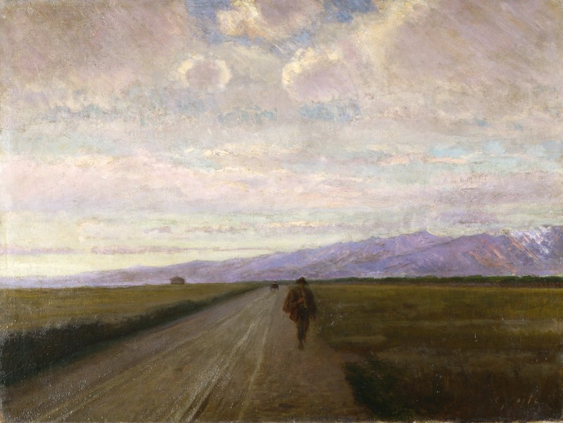 Nino Costa, Strada in pianura (1890), oil, further details unknown. Fondazione Cariplo, via Wikimedia Commons.
