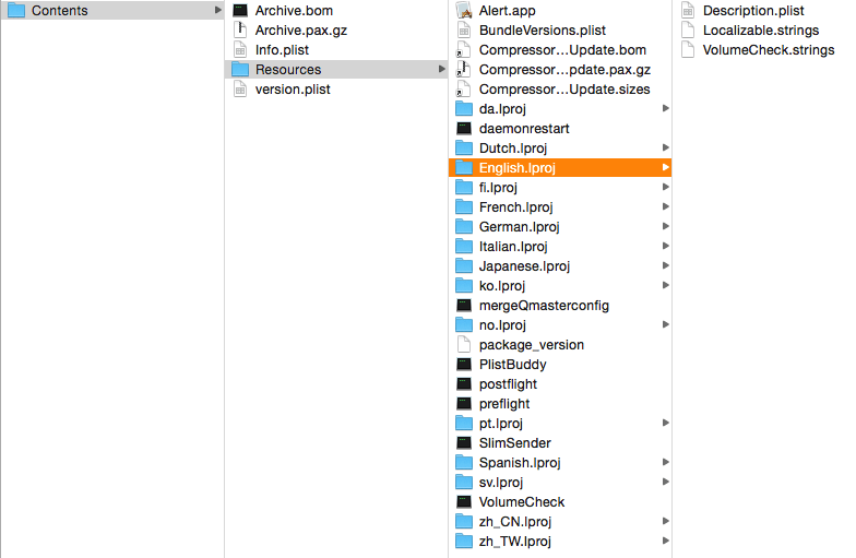 Inside a typical Installer package file with the extension .pkg.