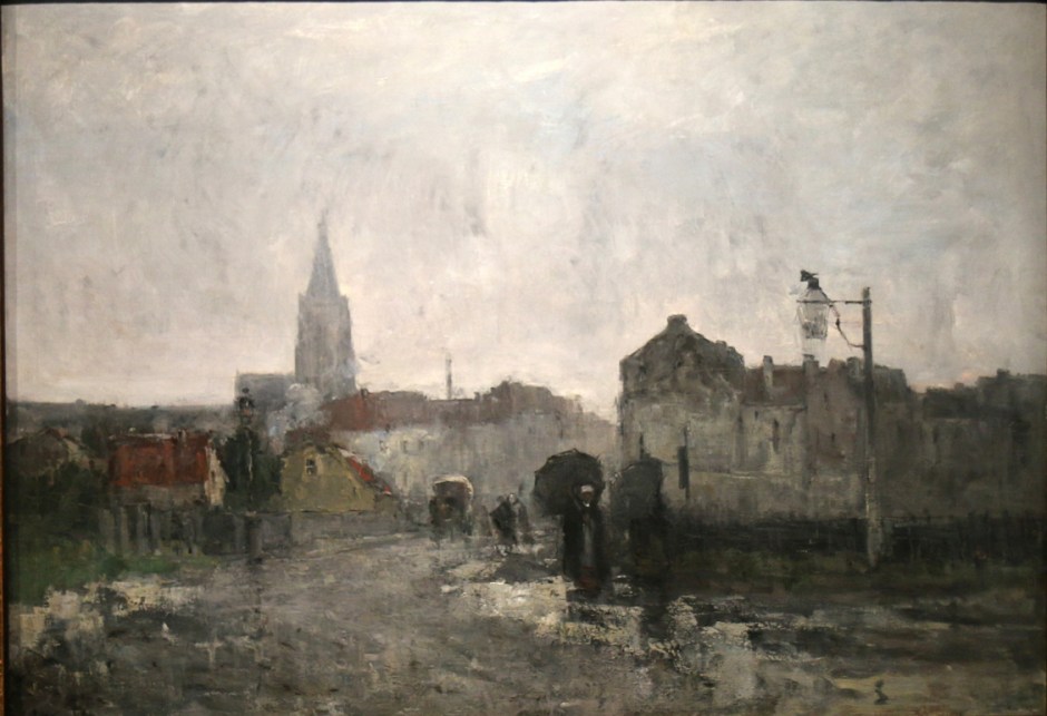 Guillaume Vogels, Ixelles, matinée pluvieuse (Ixelles, Rainy Afternoon) (c 1883), oil on canvas, 104 x 152 cm, Royal Museums of Fine Arts of Belgium. Wikimedia Commons.