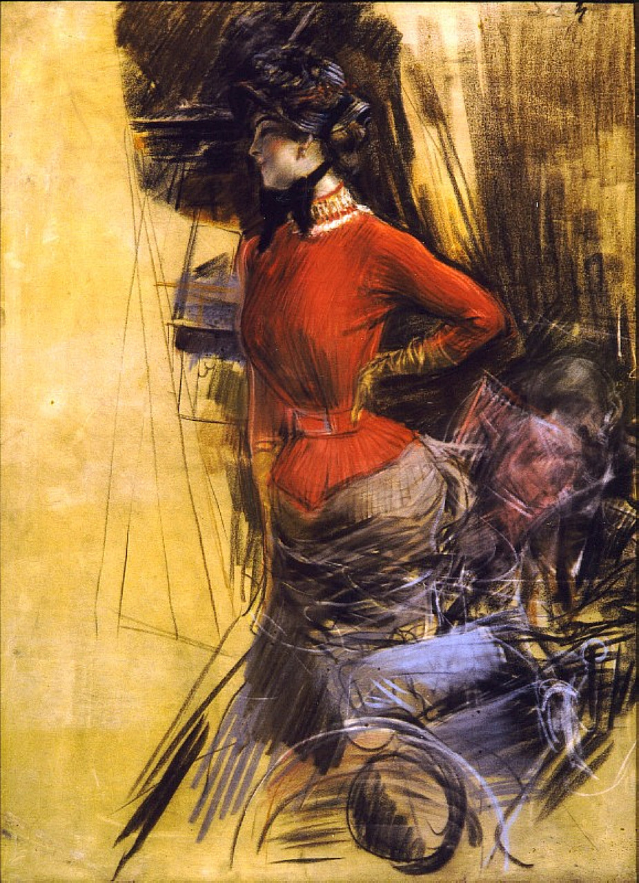 Giovanni Boldini, Lady in a Red Jacket (1878), pastel on paper, 100 x 73 cm, Private collection. WikiArt.