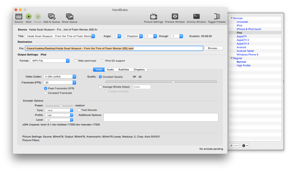 HandBrake is an excellent free all-round movie conversion tool, with a good range of preset output formats.