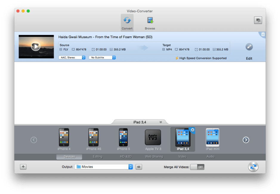 Video-Converter is a good, capable movie conversion tool available from the App Store.