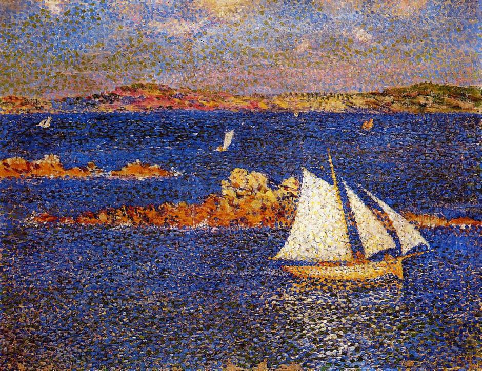 Théo van Rysselberghe, Near the Rocks of Per Kiridec, Roscoff (1889), oil on canvas, 32 x 40 cm, Private collection. WikiArt.