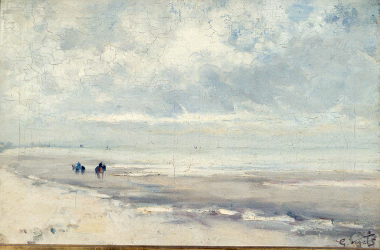 Guillaume Vogels, Strand (Beach) (c 1876), oil on canvas, 40 x 61 cm, Museum voor Schone Kunsten, Gent. Wikimedia Commons.