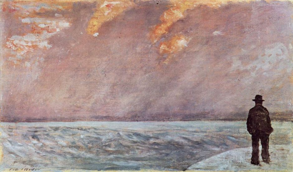 Giovanni Fattori, Sunset over the Sea (c 1895-1900), oil on panel, 19 x 33 cm, Galleria d'Arte Moderna di Palazzo Pitti, Florence. WikiArt.