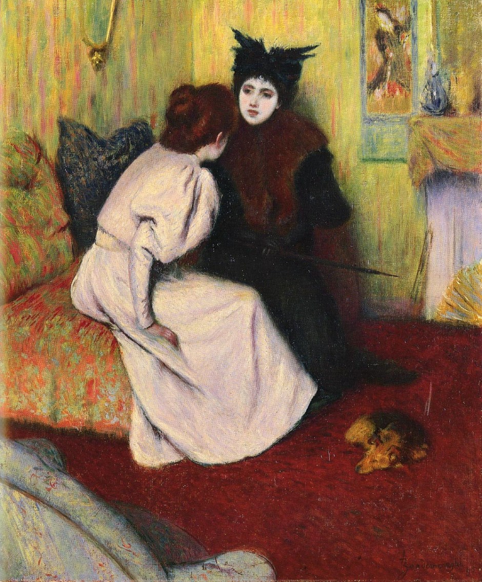 Federico Zandomeneghi, The Conversation (1895), oil on canvas, 55 x 46 cm, Private collection. WikiArt.