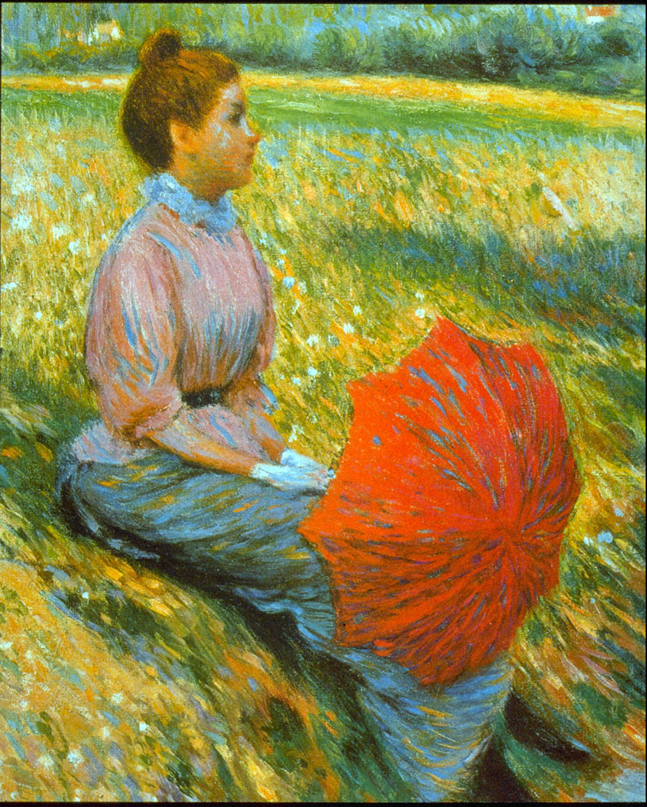 Federico Zandomeneghi, Lady in a Meadow (1893), oil on canvas, 46 x 38 cm, Private collection. WikiArt.
