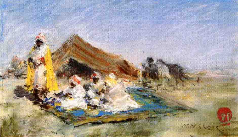 William Merritt Chase, Arab Encampment (1883), pastel, 19.69 x 34.29 cm, Private collection. WikiArt.
