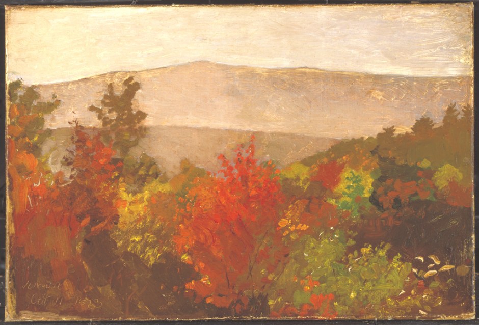 Winslow Homer, Autumn Tree Tops (1873), oil on canvas, 50.8 x 66 cm, Cooper-Hewitt, Smithsonian Design Museum, New York, NY. Wikimedia Commons.