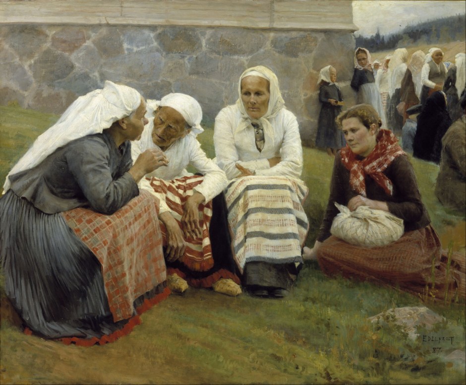 Albert Edelfelt, Women Outside the Church at Ruokolahti (1887), oil on canvas, 129.5 x 158.5 cm, Ateneum, Helsinki. Wikimedia Commons.