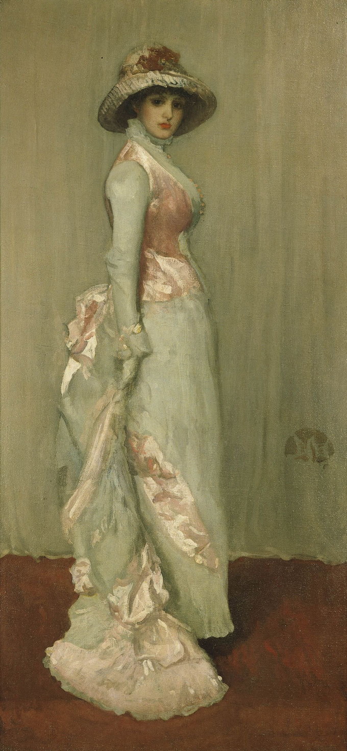 James Abbott McNeill Whistler, Harmony in Pink and Grey: Portrait of Lady Meux (1881-2), oil on canvas, 103.7 x 93 cm, The Frick Collection, New York, NY. WikiArt.