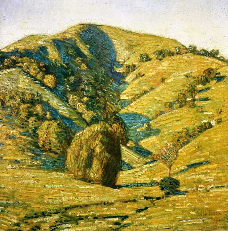 Frederick Childe Hassam, Hill of the Sun, San Anselmo, California (1914), oil on canvas, 24.1 x 24.1 cm, Oakland Museum of California, Oakland, CA. WikiArt.