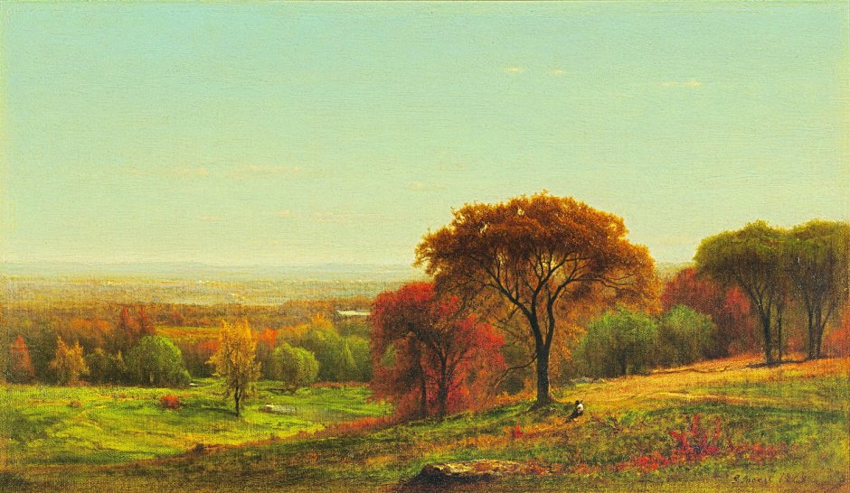 George Inness, Across the Hudson Valley in the Foothills of the Catskills (1868), oil on canvas, 38.1 x 66 cm, location not known. Wikimedia Commons.