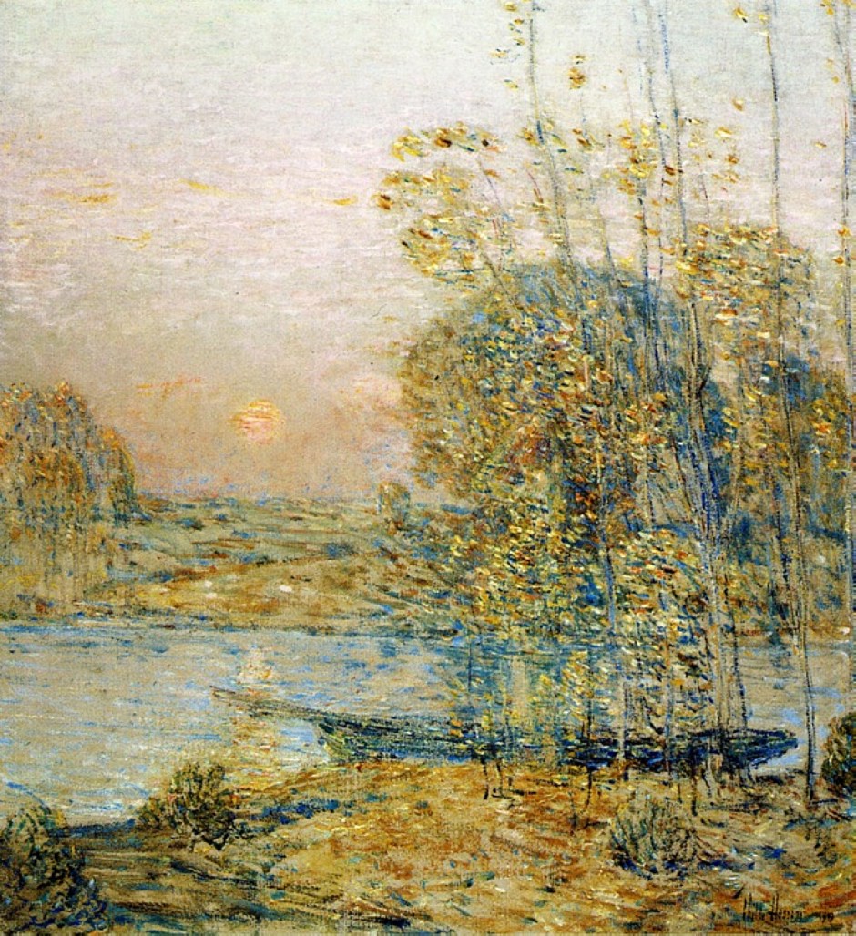 Frederick Childe Hassam, Late Afternoon (Sunset) (1903), oil on canvas, 57.2 x 50.8 cm, Florence Griswold Museum, Old Lyme, CT. WikiArt.