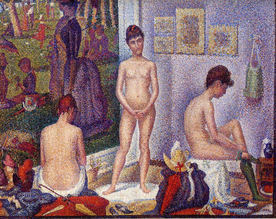 Georges Seurat, Poseuses (1886-8), oil on canvas, 200 x 249.9 cm, The Barnes Foundation, Philadelphia. WikiArt.
